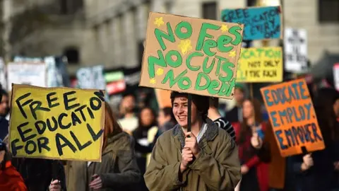 Getty Images A student protest about the cost of tuition fees in 2014
