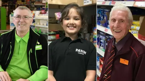 Asda/Sainsbury's Colin Leigh, 83, Katya Foster, 8 and Reg Buttress, 93