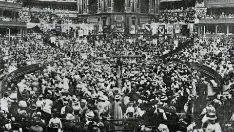 Royal Albert Hall National Union of Women's Suffrage Societies (suffragists) meeting in the Royal Albert Hall 13 June 1908