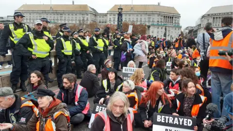 Helen William/PA Wire Protesters on Lambeth Bridge