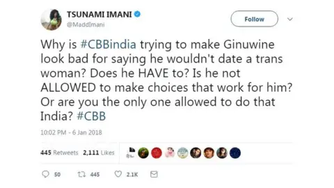 @maddimani/Twitter A tweet claiming Ginuwine should be allowed to say he wouldn't date trans woman