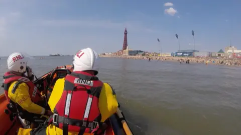 RNLI Blackpool RNLI in sea at Blackpool