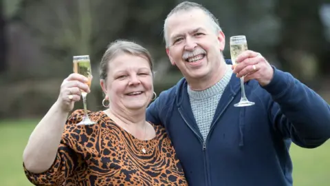 National Lottery Lottery winner Karen Dakin with her husband Jeff Dakin