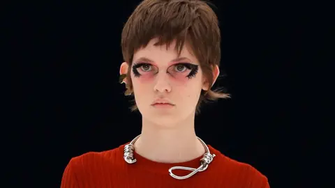 Reuters Givenchy model with "noose" necklace at Paris Fashion Week