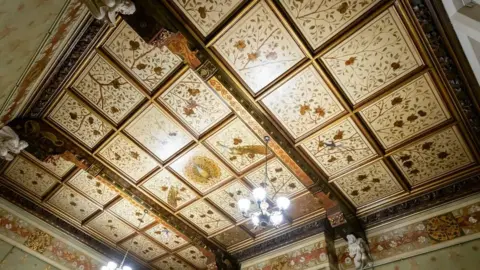 Rochdale Borough Council A newly restored ceiling in one of the reception rooms