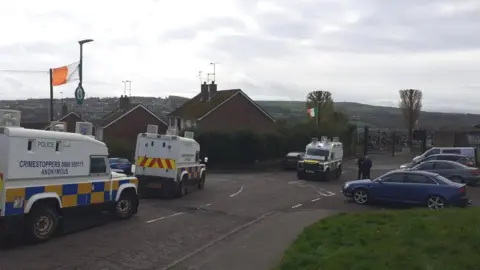 Police Land Rovers at the City Cemetery in Derry