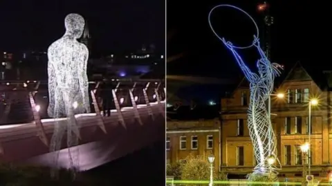 BBC/Lior Press Derry's Lumiere festival in 2013 and Belfast's Beacon of Hope sculpture