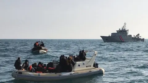 AFP Migrant boats in the English Channel