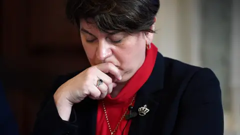 Getty Images Former DUP leader Arlene Foster wearing her favoured crown brooch