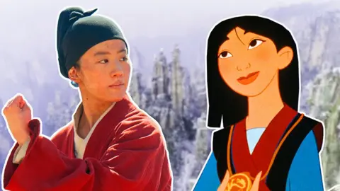 Alamy/Disney/Getty Images Mulan in live action and as a cartoon