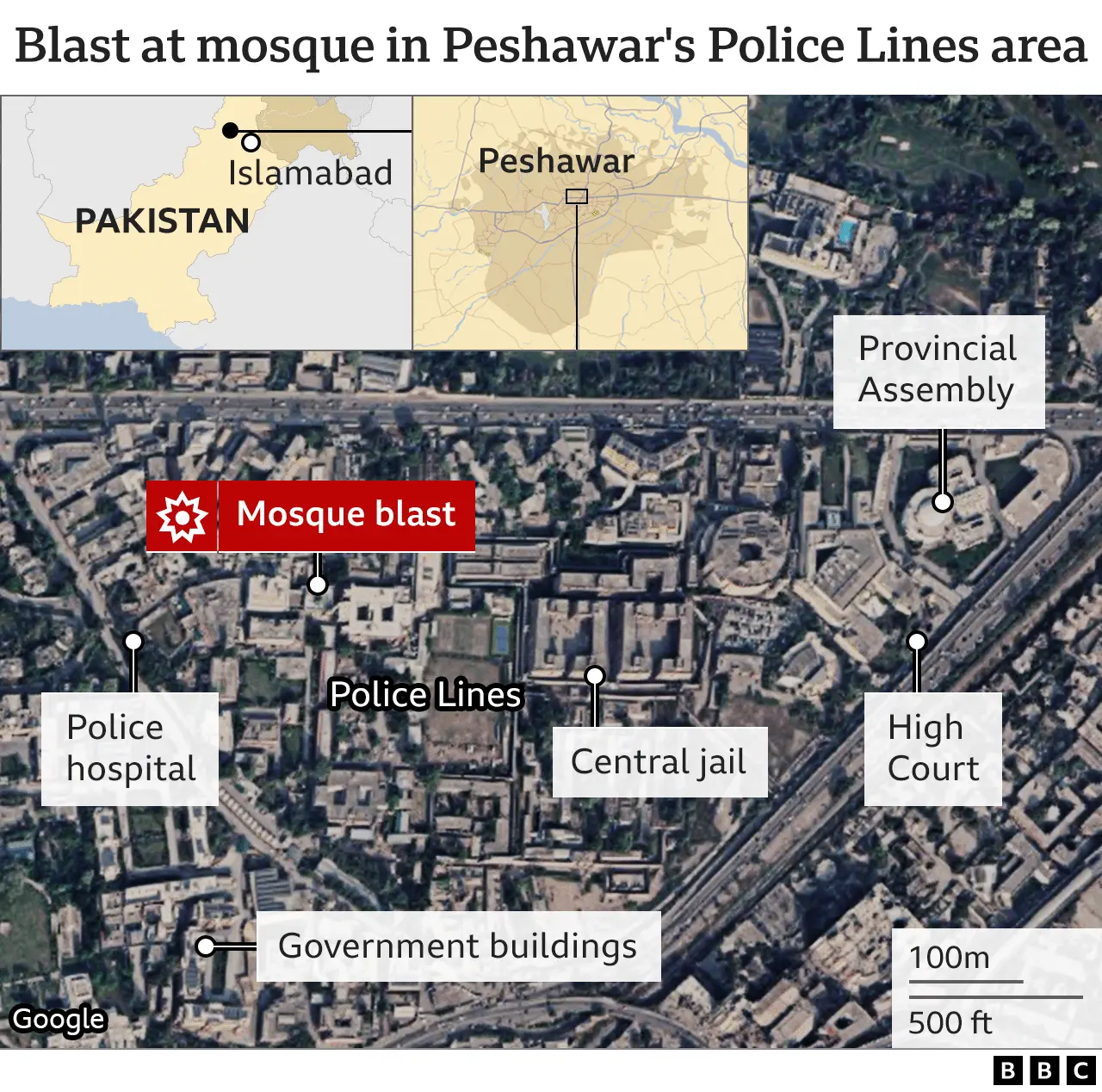 . Map to show location of blast