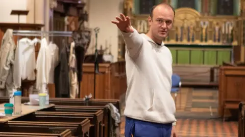 Rabble Theatre Toby Davies rehearses Who Killed Alfred Oliver?