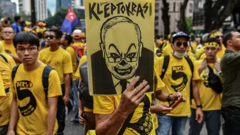 Getty Images Anti-Razak demonstrators in Malaysia, November 2016