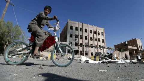 Getty Images Child on bike in Yemen