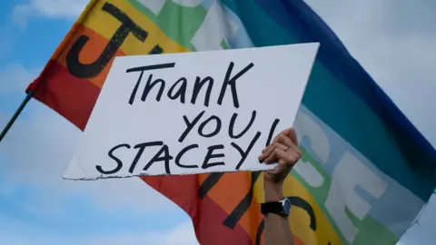 Getty Images 'Thank you Stacey' sign