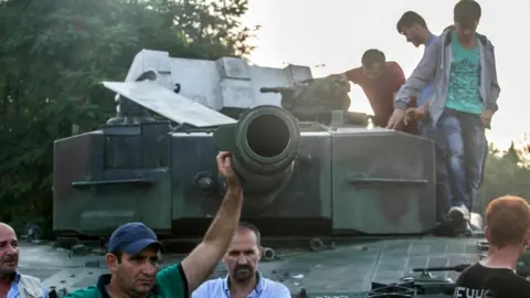 AFP Civilians, as those here on the Bosphorus bridge, helped defy the coup last year