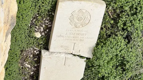 Oliver Hersey Desecrated grave of British soldier Private J Stewart at the Mount Zion cemetery in Jerusalem