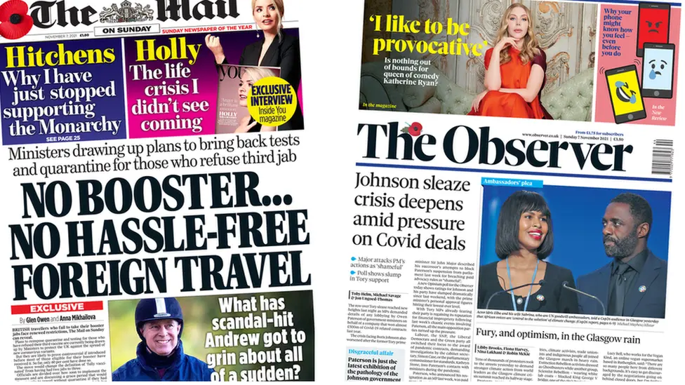 Mail on Sunday and The Observer front pages
