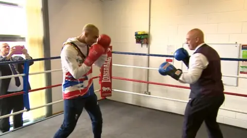 Ben and mayor Greg Brackenridge sparring
