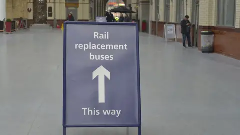 Getty Images Rail replacement bus sign