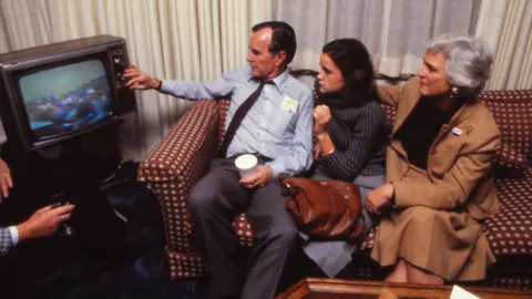 Getty Images The Bush family watch the 1988 election results come in