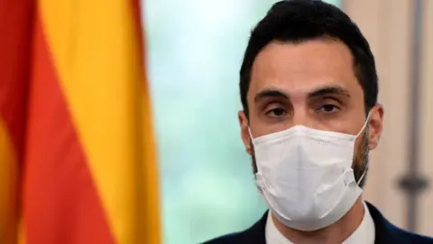 AFP Catalan parliament speaker Roger Torrent gives a press conference on 14 July, 2020 in Barcelona.