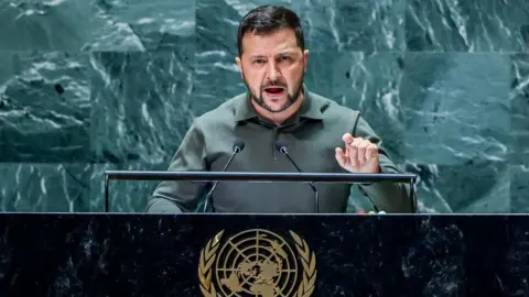 Ukrainian President Volodymyr Zelensky addresses the UN General Assembly in New York. Photo: 19 September 2023