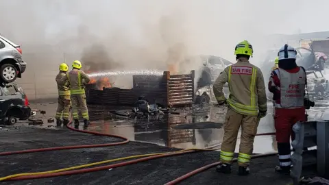 South Wales Police Fire at scrapyard in Llansamlet, Swansea