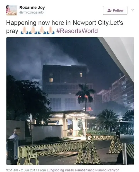 Twitter/lmroxregalado Smoke coming from casino building