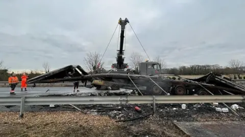 Steve Hubbard/BBC Lorry fire on M11