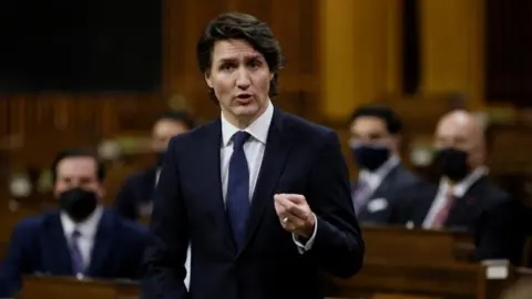 Reuters Canada"s Prime Minister Justin Trudeau speaks about the trucker protest during an emergency debate in the House of Commons on Parliament Hill in Ottawa