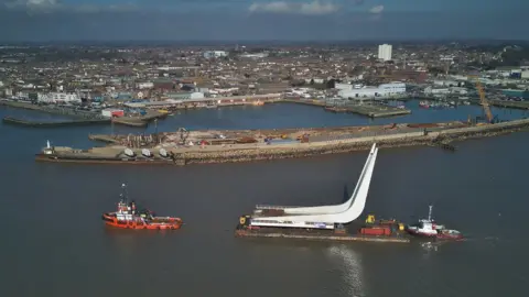 CHPV Offshore Film & Photography The bascule span of the Gull Wing Bridge arriving at Lake Lothing in Lowestoft