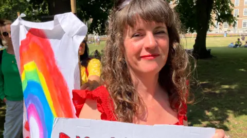 Zoe protesting in College Green