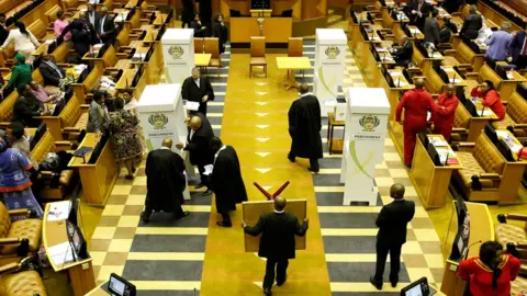 Reuters Four voting booths set up in South Africa parliament