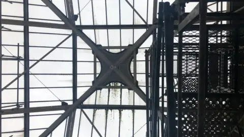 Andrew Turner/BBC Scaffolding and roof structure of Winter Gardens