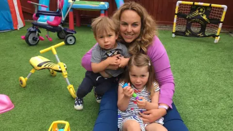 BBC Sara Powell-Davies with three-year-old Tirion and one-year-old Cadel