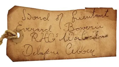 Delapre Abbey Preservation Trust An up close picture of the tag that's on the sword