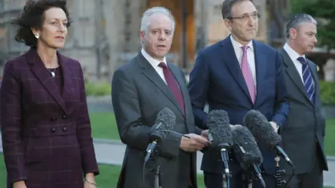 PA Members of the Board of Deputies (left to right) Gillian Merron, Jonathan Arkush, Jonathan Goldstein, and Simon Johnson