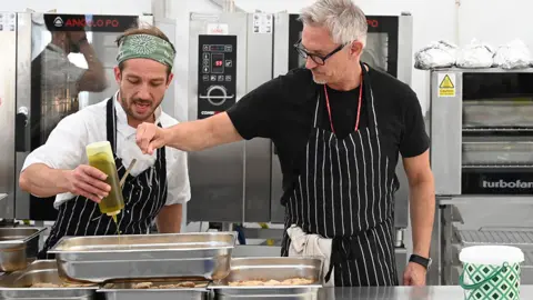 Dave J Hogan/Getty Images Gary Lineker in the Guest Chef's kitchen