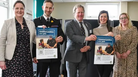 Bridget Batchelor Police and Crime Commissioner Alison Hernandez, Deputy Chief Constable David Thorne, High Sheriff of Cornwall Toby Ashworth, Alexis Bowater OBE and lived experience advisor Jess Cain