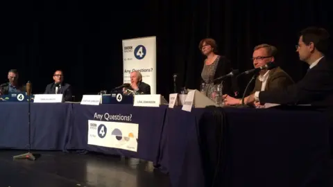 Mr Brokenshire (right) took part in a recording of the BBC's Any Questions programme in Ballymena