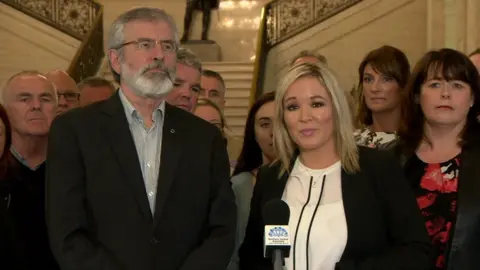 Michelle O'Neill and Gerry Adams with Sinn Féin colleagues