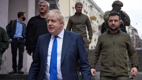 PA Media Boris Johnson and Volodymyr Zelensky in Kyiv on 9 April