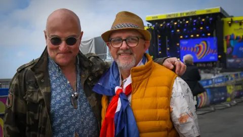 BBC French Eurovision fans Jean-Michel Juiot (left) and Jerome Dubois in Liverpool