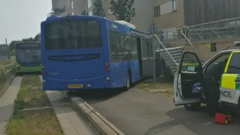 Steven Kealey Orme Crashed bus on Cambridgeshire guided busway.