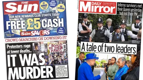 The Sun and Daily Mirror front pages