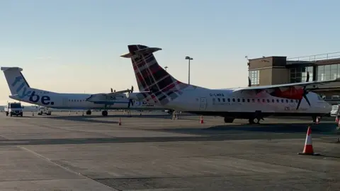 BBC Flybe and Loganair planes at Ronaldsway Airport