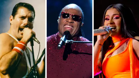 Getty Images/PA MEDIA Freddie Mercury, Stevie Wonder, Cardi