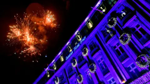 EPA Fireworks illuminate the night sky over the Excelsior Hotel during New Year's Eve celebrations in Cologne, Germany, 01 January 2018.