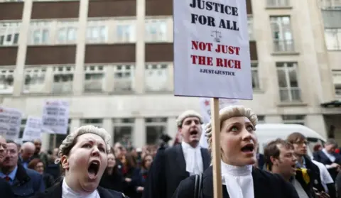 Reuters Barristers protesting at the Ministry of Justice